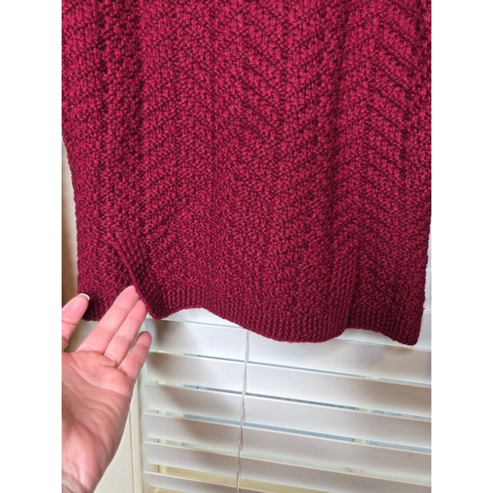 VTG Womens Red 100% Wool Shawl Cardigan Sweater L peplum chunky Academia classic - Picture 9 of 11